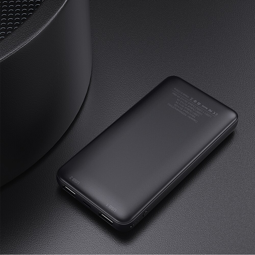 Essager Slanke Power Bank 10000 Mah Dual Usb Powerbank 10000 Mah Poverbank Draagbare Oplader Externe Batterij Voor Redmi Note 8 pro: Black