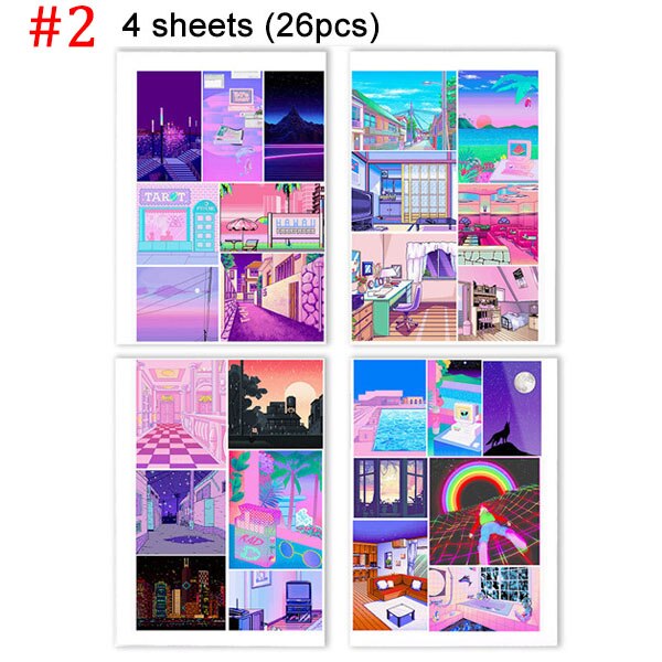 4Sheets Pink Series Stickers Aesthetic Stickers Retro Vaporwave Paper Sticker Scrapbooking Decorative Diary Planner Stationery: 2