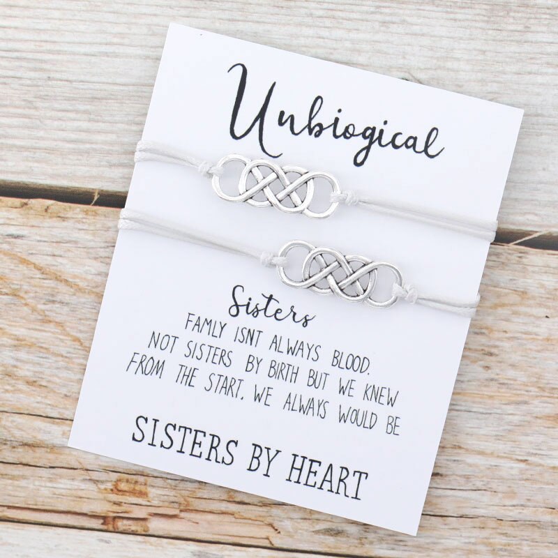 Unbiological Sister Bracelet Set Best Friend Matching Infinity Friendship Bracelet Soul Sister Friend BFF Bracelet Jewelry: Grey