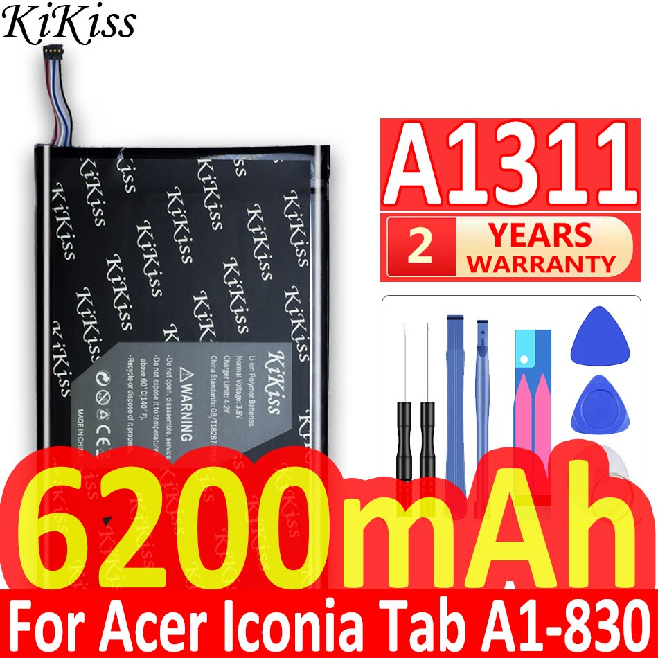 KiKiss-batería recargable de polímero de litio para Acer Iconia Tab A1-830, A1311, A1, 830, 6200mAh