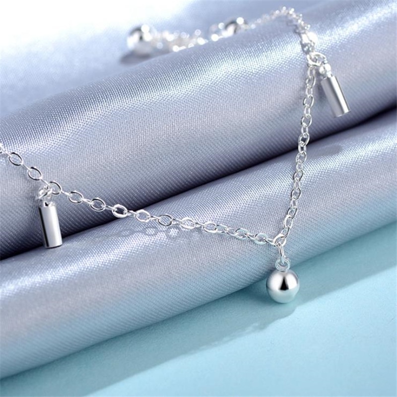 KOFSAC été brillant perles rondes cloches cheville chaîne Bracelet 925 en argent Sterling bracelets de cheville pour les femmes bijoux fille meilleurs