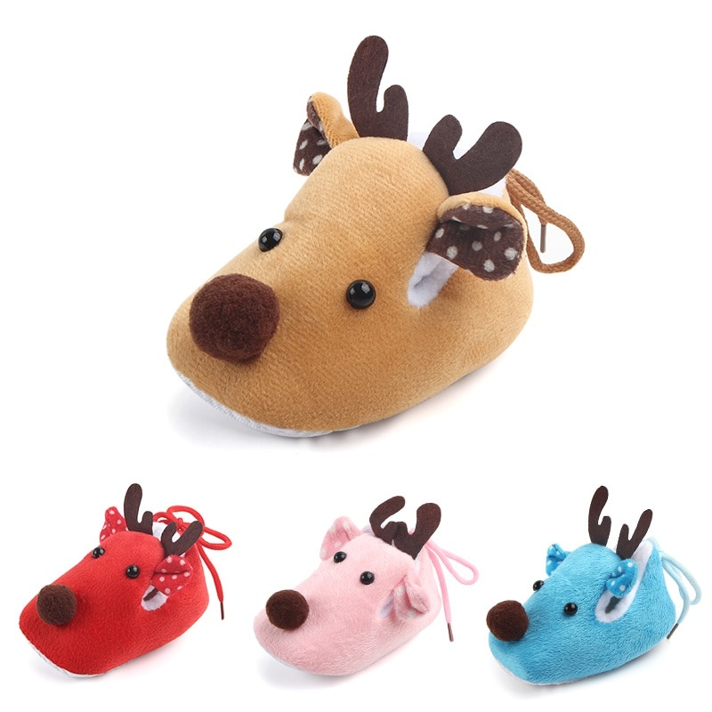 Baby Deer Slipper Toddler First Walkers Baby shoes Deer Prints Round Soft Slippers Shallow Christmas Footwear For Newborns