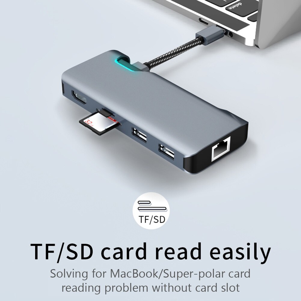 7-in-1 hoch Geschwindigkeit Hub Adapter USB-C Hub 4K 30HZ HD USB 3,0 Adapter Tragbare Laptop PD Ladung SNetwork PD Hub