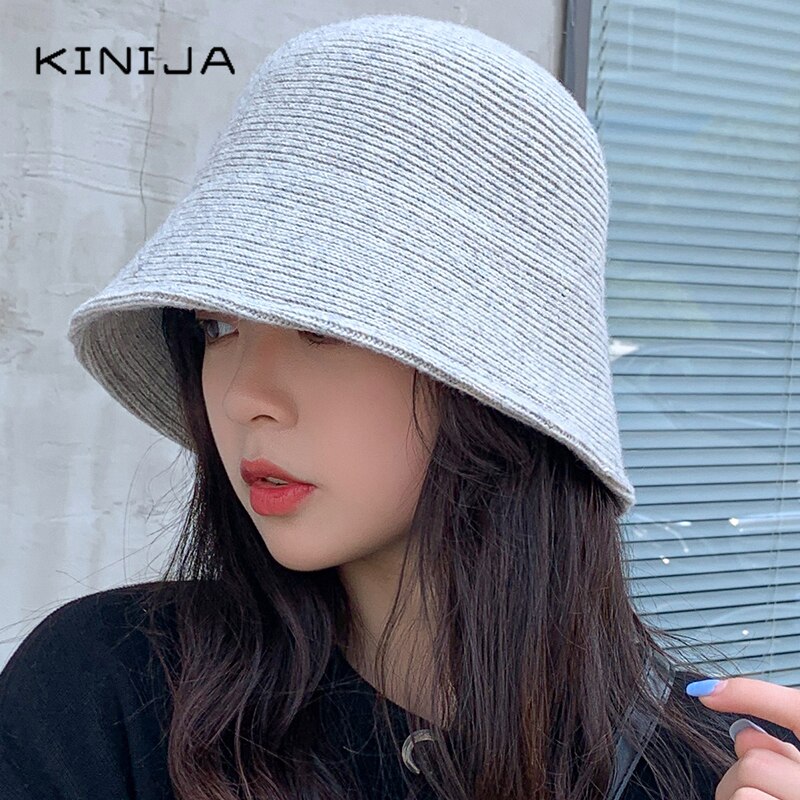 Women Wool Knitted Cylind Bucket Hat Korean Japanese Retro Autumn Winter Bell Cap Men Fisherman Hat Girl Fedora Hat