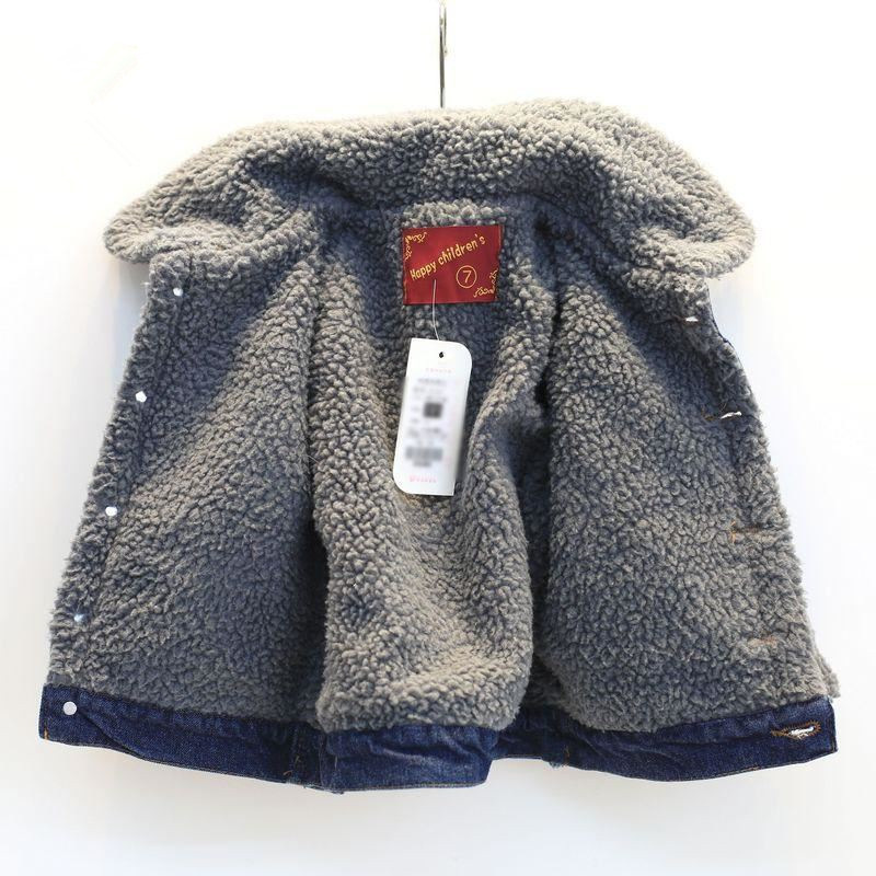 Ropa infantil , ropa de mezclilla para niños pequeños de Otoño/Invierno, chaqueta gruesa de terciopelo, blusa de cordero para niños y niñas