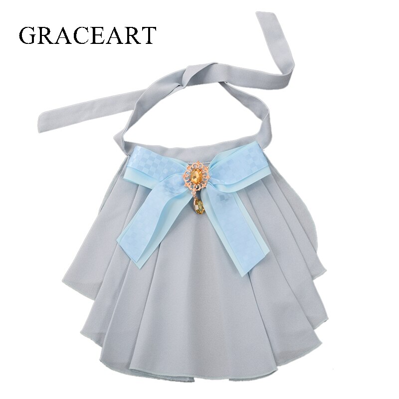 Vintage Women Jabot Collars Neck With Bowknot Pins Punk Victorian Chiffon Ruffle Collar: Sky Blue