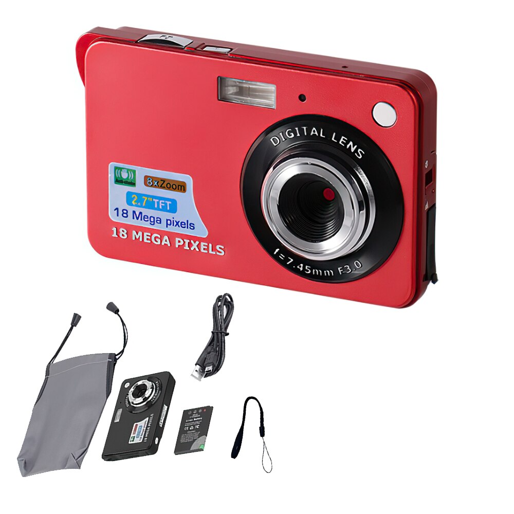 Minicâmera digital full hd 1080p 2.7 &quot;tft 18mp 8x zoom., câmera digital filmadora usb 2.0 anti-balanço para fotografia e vídeo.: Vermelho