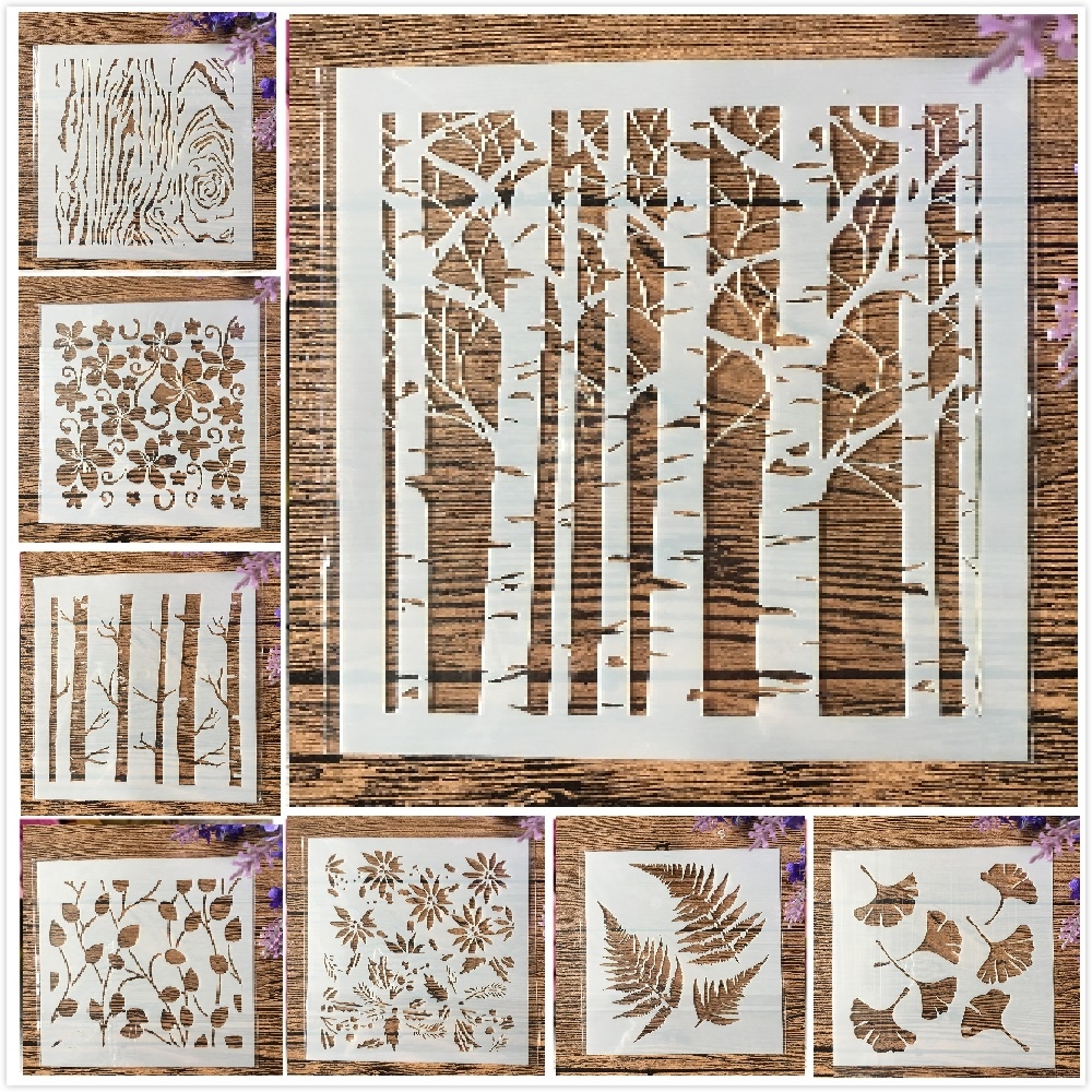 Plantillas de capas DIY, hoja de árbol, Ginkgo Bud, álbum de recortes de pintura, plantilla decorativa para colorear, álbum en relieve, 13cm, 8 piezas por juego: Negro