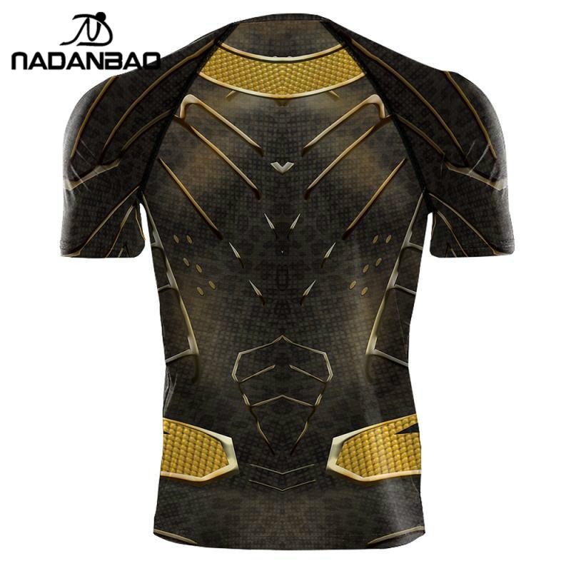 Nadanbao, disfraz de Pantera Negra, camiseta para hombres adultos, impresión 3D, camisetas de compresión de LICRA de superhéroe, nuevas camisetas de Yoga para hombres