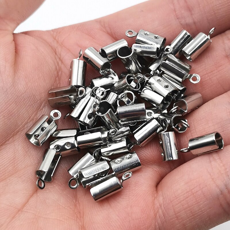 50 Stuks Lederen Armband Rvs Einde Sluitingen Caps Ketting Vouwen Crimp Cord Ends Connector Voor Sieraden Maken Accessoires