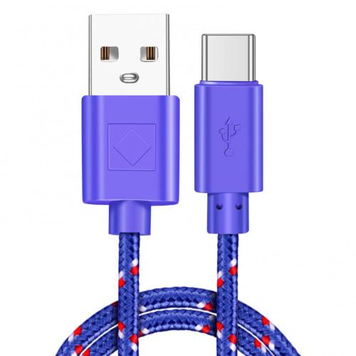 1M 2M 2-In-1 Nylon Usb Naar Type C Kabel Snel Opladen Quick Opladen Mobiele telefoon Opladen Draad Usb C Datakabel Lange Draad: Purple 1M