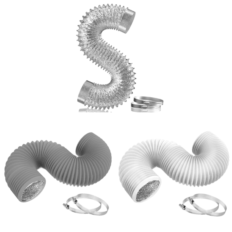 Kanalschlauch, Trockner-Entlüftungsschlauch mit 2 Klemmen, flexibler PVC- und Aluminiumkanal für Heizung, Kühlung, Belüftung und