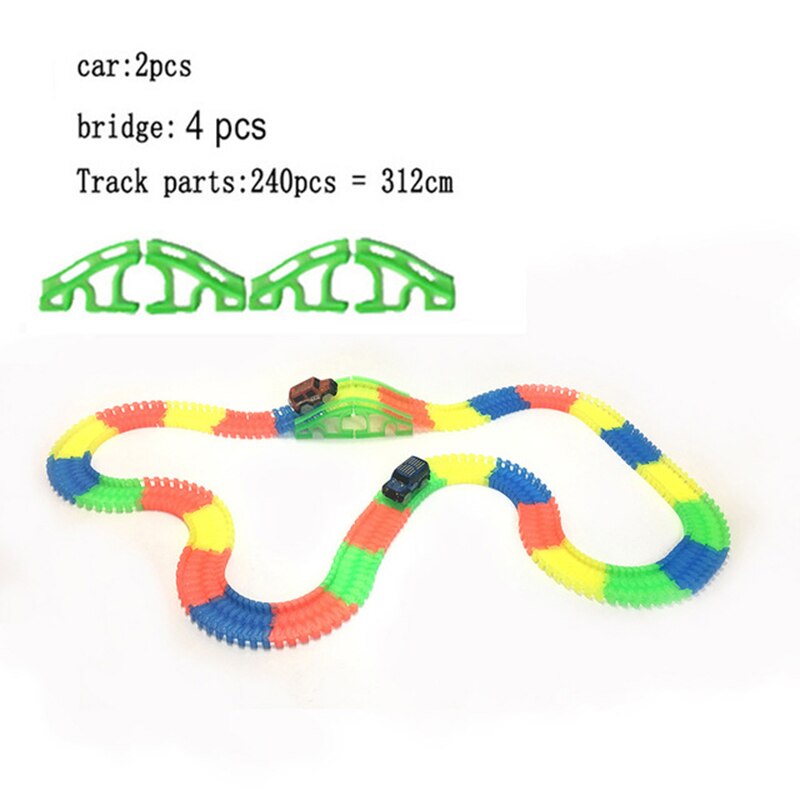 Glowing Assembly DIY Flexible Racing Track Electronic Flash Light Car Railway Magical Racing Track Play Set Toys For Children: 240pcs 2car 4 bridge