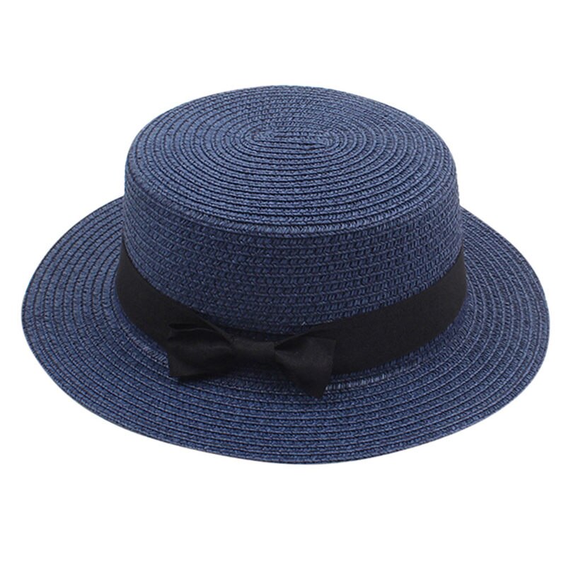 Chapeau d'été pour femmes, casquette unisexe à large bord en laine, ceinture en feutre, haut plat, Fedora, fête, église, Trilby,: Navy