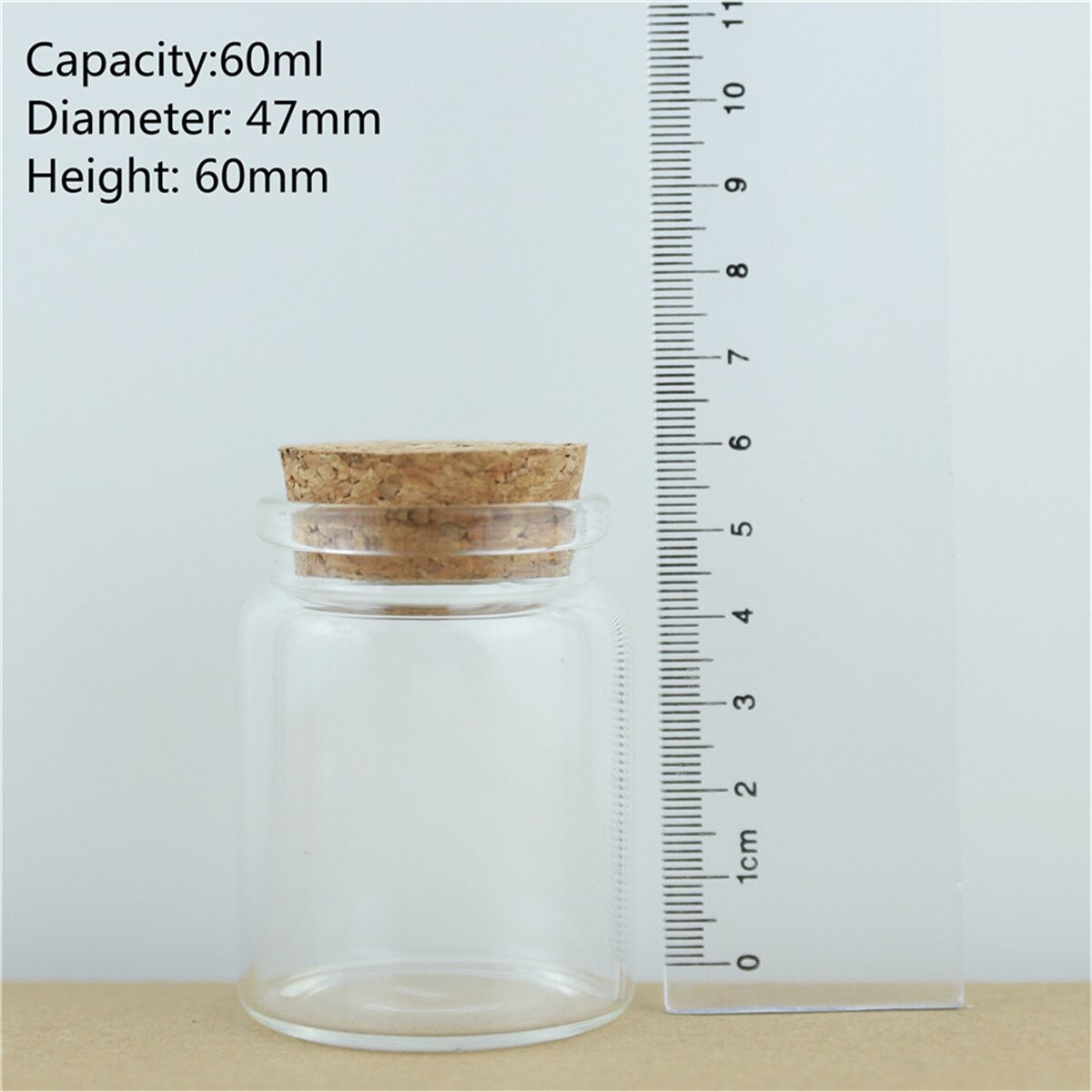 24PCS/lot 47mm Diameter Cork Glass Bottles Spice Jars Candy Storage Jars Vials Stopper Transparent Glass Bottle DIY Container: 60ml