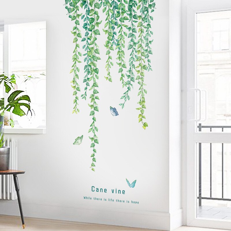 90*60cm Green Vine Pattern Wall Sticker Removable PVC Plastic Leaf Window Decal Home Bedroom Decorative Sticker