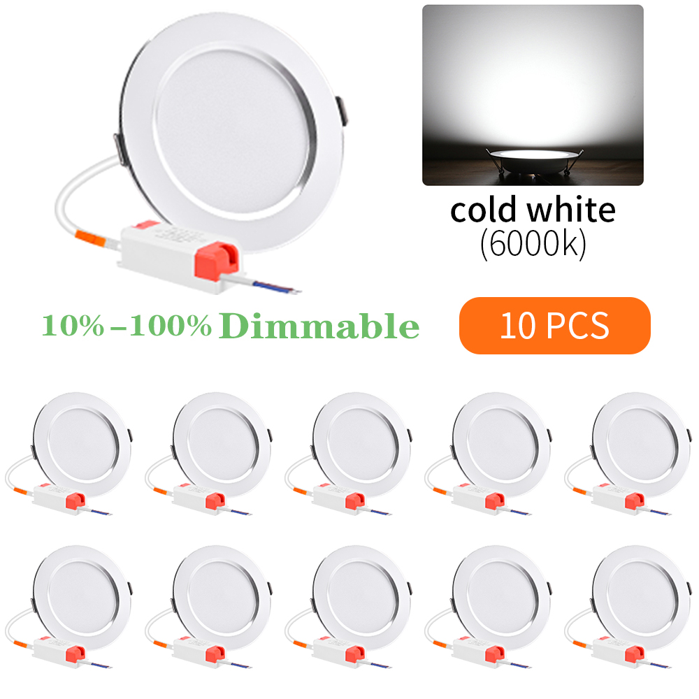 10 stk. innfelt rund ledet-downlight panellys lysstyrke dimbar søkelyset taklampe soverom stue innendørsbelysning: Rgb / 5w