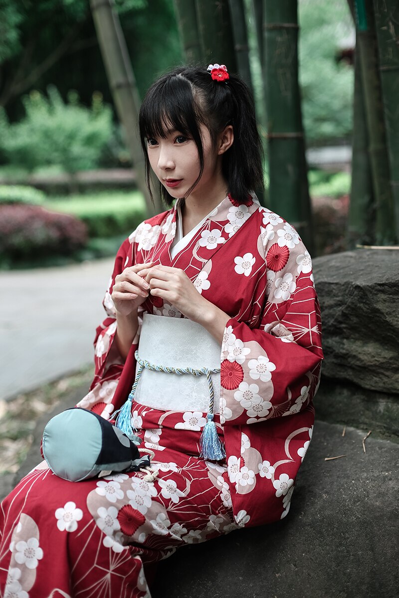 Traditionell japansk blommig kimono med bälte dam bomull yukata klänning japan sexiga dansföreställningar cosplay kostym  a60514