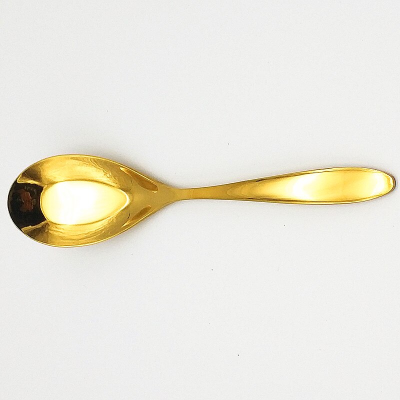 304_Stainless Steel Titanium Gold Purple Blue Blue Top-grade Household Flat-bottomed Spoon Japanese and Korean Noble Hotel Spoon: Golden