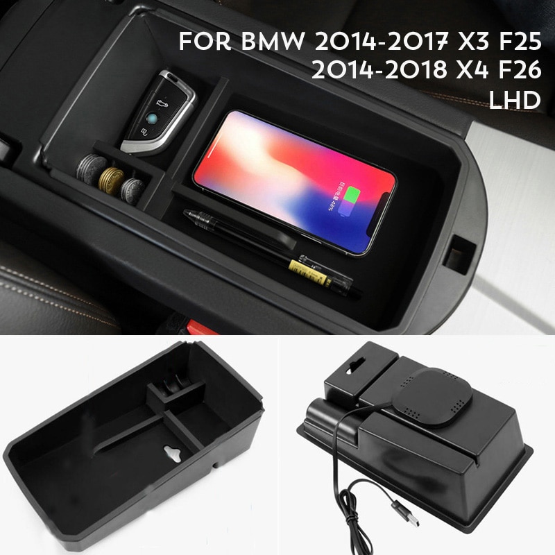 1lot Mobile phone wireless charging Central Armrest storage box For BMW X1 F48 /118i 120i F20 F21 saden