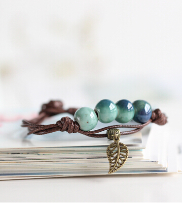 Pulsera de Cerámica con Cuentas - Cuentas Redondas - Estilo Vintage - Joyería para Mujer: Color dorado