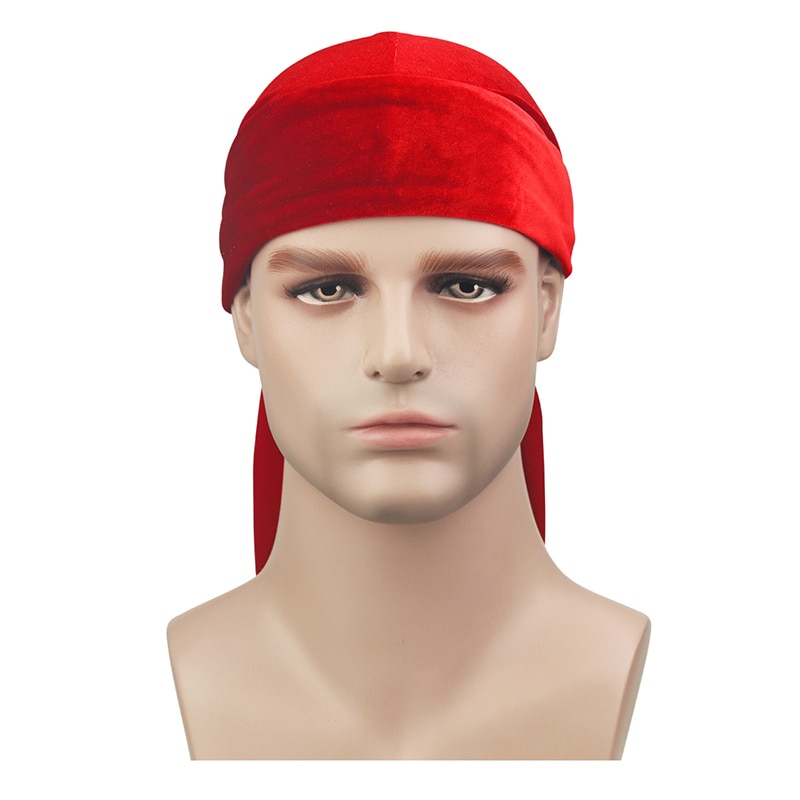 Mannen Fluwelen Lange Staart Durag Hip Hop Tulband Ademend Bandana Hoed Fluwelen Zijdeachtig Satijn Durag Doen Doo Du Rag Lange staart Headwrap