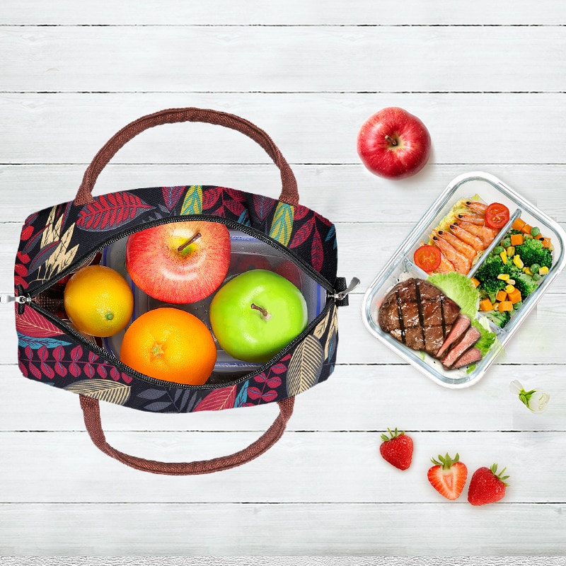 Aosbos Print Canvas Portable Cooler Lunch Bag Thermal Insulated Food Bags Food Picnic Lunch Box Bag for Men Women Kids