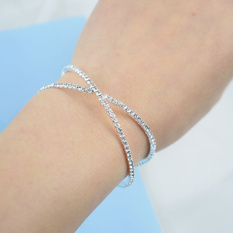 Deluxe Rhinestone Bracelet Gold Silver Plated Crystal Openwork Bangle Jewelry for Women Bangle Girl