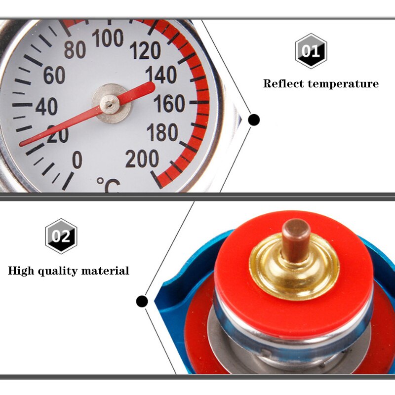 Radiator Cap - D1 Spec Thermo Gauge - 0.9/1.1/1.3 Bar - Aluminum Alloy & Silica Gel - For Cars & Motorcycles
