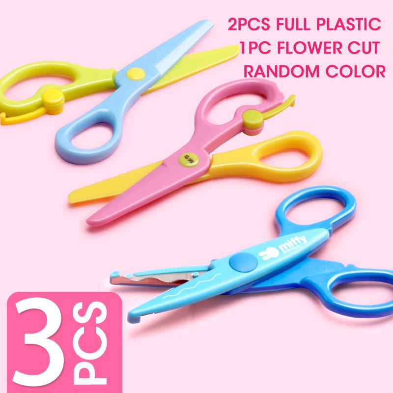 M&G SAFE Plastic Kids Scissors Children Flower Cutting Mini Andstal Paper Scissor Folding Craft Scissor for School Supplies: 3 Mix B