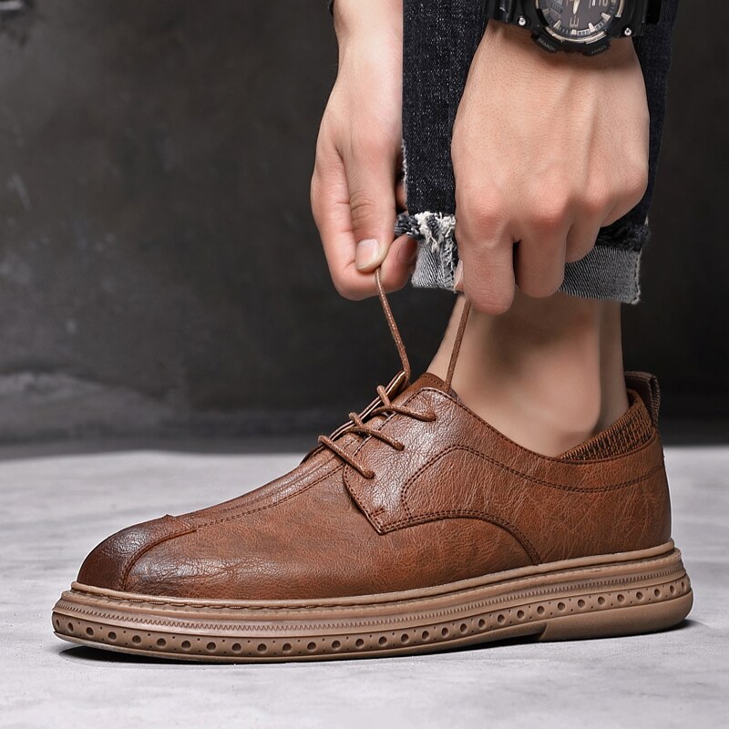 Leren schoenen heren casual schoenen zacht leer heren oxfords casual schoenen veterschoenen martin schoenen herenschoenen zwart bruin