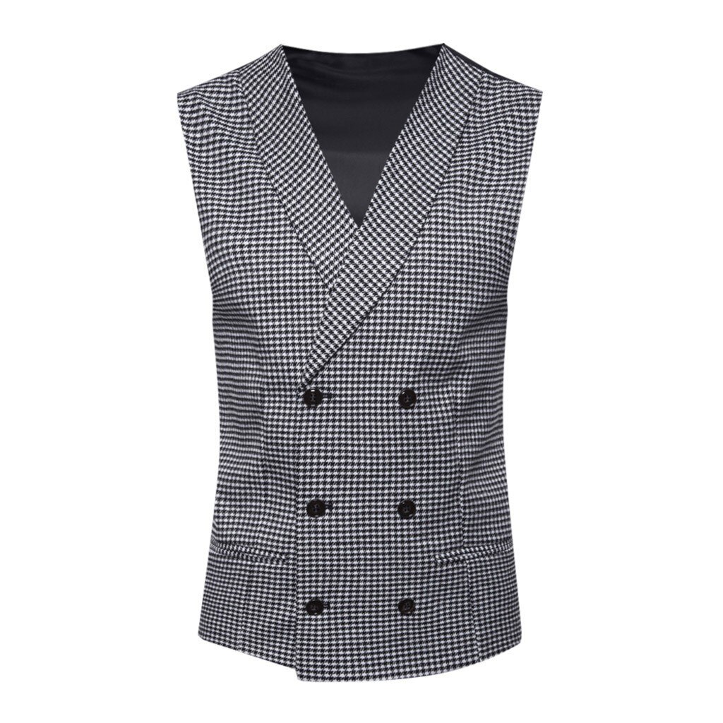 houndstooth Waistcoat Men Suit Vest Autumn Winter Formal Bussiness double breasted chalecos para hombre d91026