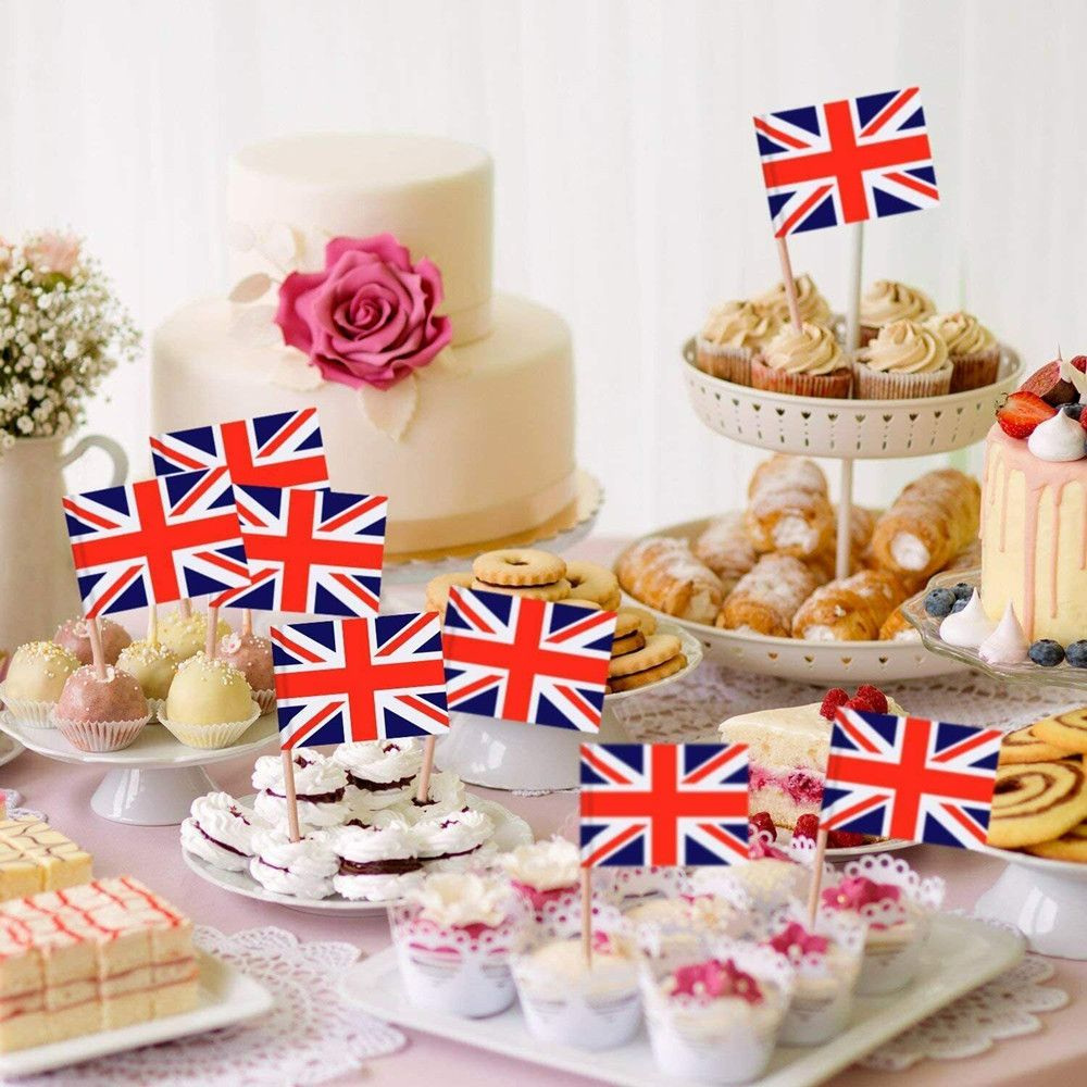 100pcs Union Jack Cocktail Sticks Cupcake Toppers Queens Jubillee Party Table Decoration Household Fruit Stick