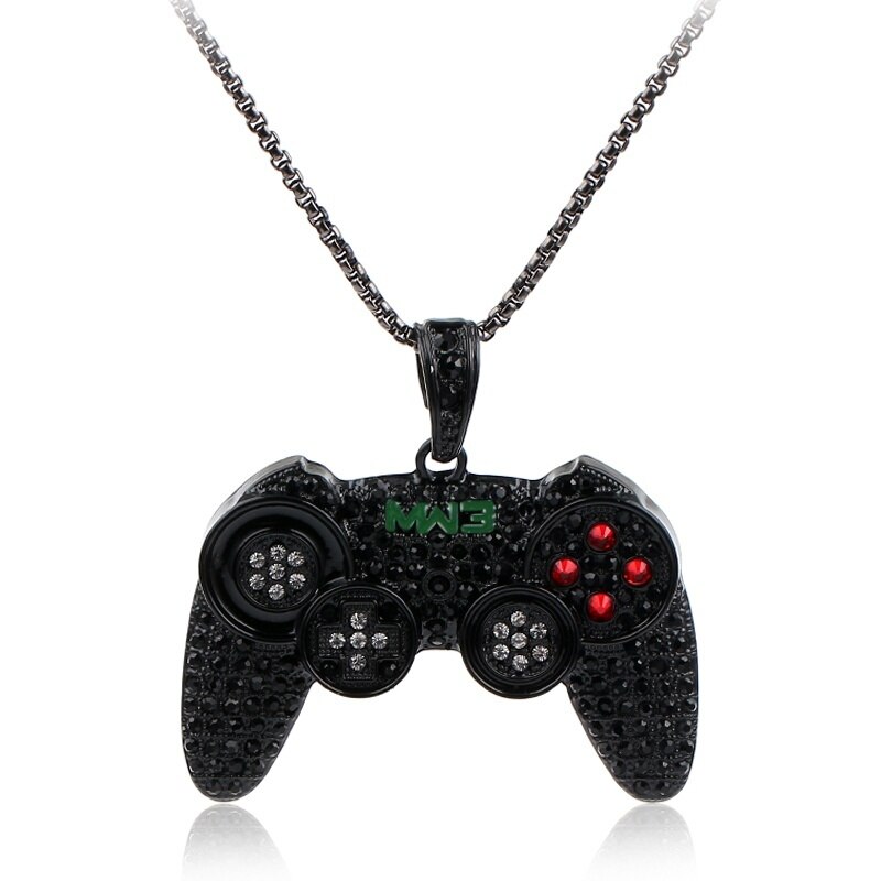 Hip-Hop Sieraden Game Console Handvat Ketting Hanger Gouden Ketting Crystal Ketting Bedels Voor Kinderen Jongens: black