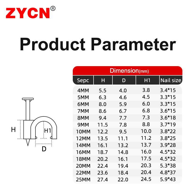 100Pcs Round Plastic Cable Clips Holder 16/18/20/22/25MM Electrical Wire Clasp Cord Tie Wall With Nail Circle Clamp 3/8 Tube