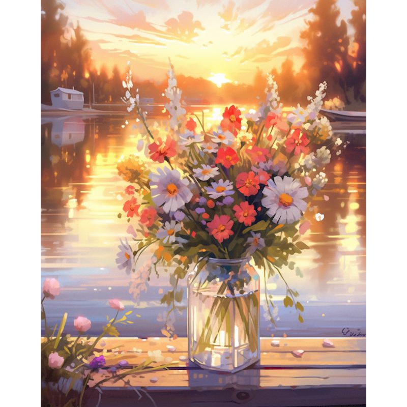 PhotoCustom Gemälde nach Zahlen, Blumenlandschaft, handgemalte Gemälde, , DIY Bilder nach Zahlen, Bausätze, Zeichnung auf Leinwand, Dekor: verrotten / 35x50 cm