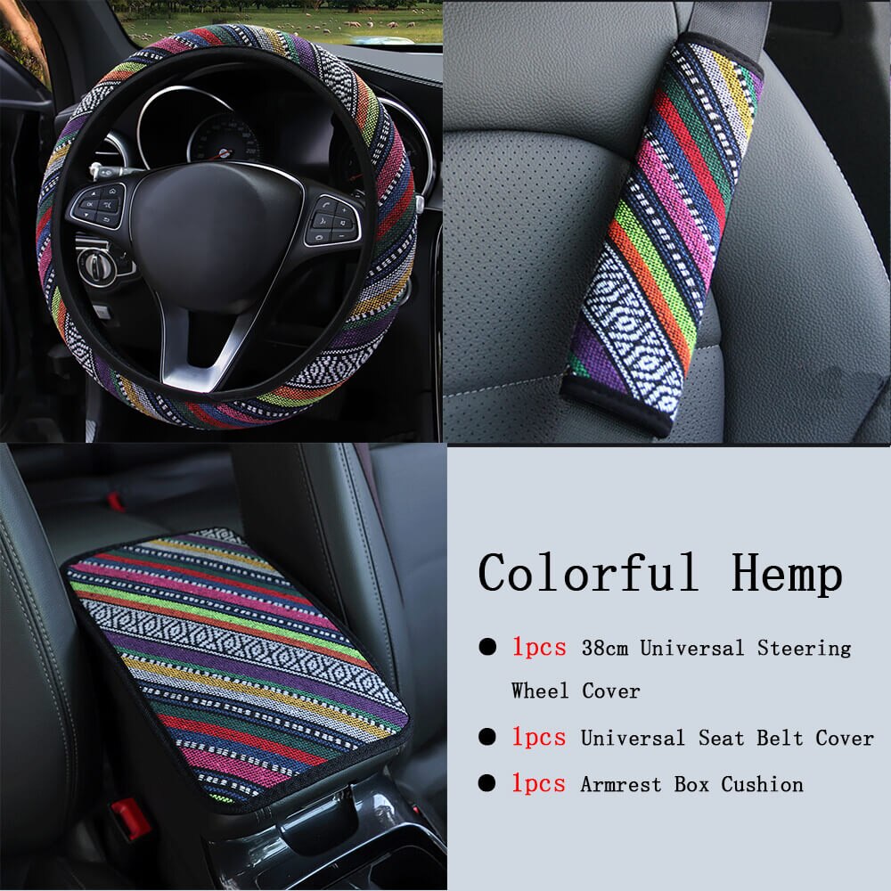 Auto Armlehne Box Kissen Vier Jahreszeiten Ethnische Stil Leinen Stoff Atmungs Nicht-slip Zentrale Griff Box Abdeckung Auto Zubehör: Colorful hemp D
