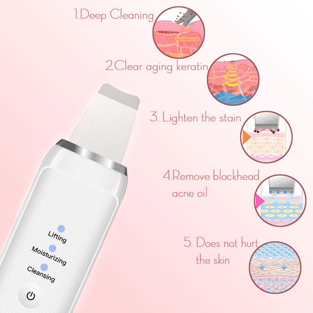 Ultrasone Diepe Gezicht Cleaning Huid Scrubber Verwijderen Vuil Mee-eter Verminderen Rimpels Vlekken Spatel Facial Whitening Lifting Apparaat