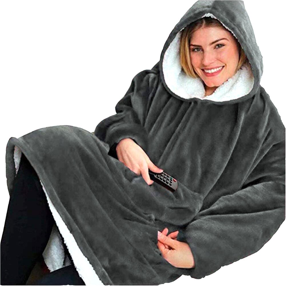 Blanket with Sleeves Women Oversized Hoodie Fleece Warm Hoodies Sweatshirts Giant Blanket Women Warm Hoody Robe: Gray
