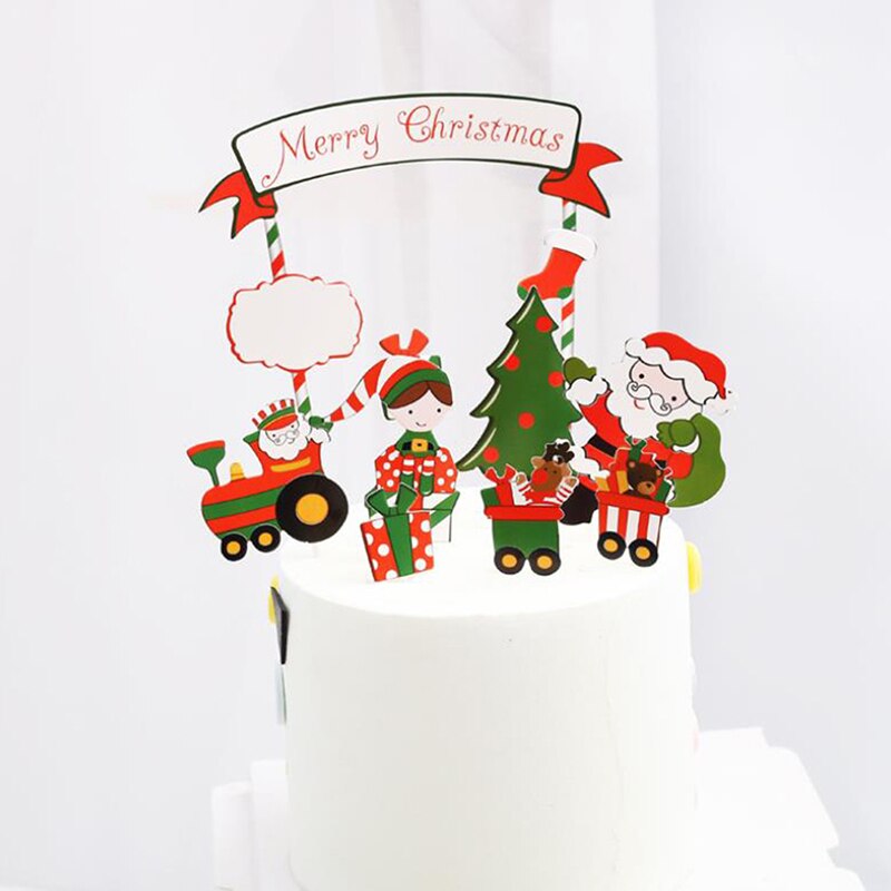 1Set Merry Christmas Letter Cake Topper Santa Claus Snowman Cake Decoration Home