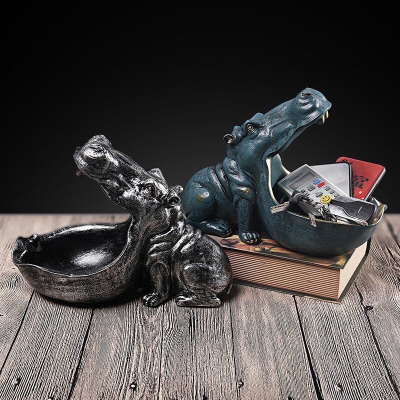 3D Hippo Standbeeld Decor Home Decoratie Accessoires Dier Sculptuur Bureau Opbergdoos Beeldje Ornament Wedding Party Decoraties