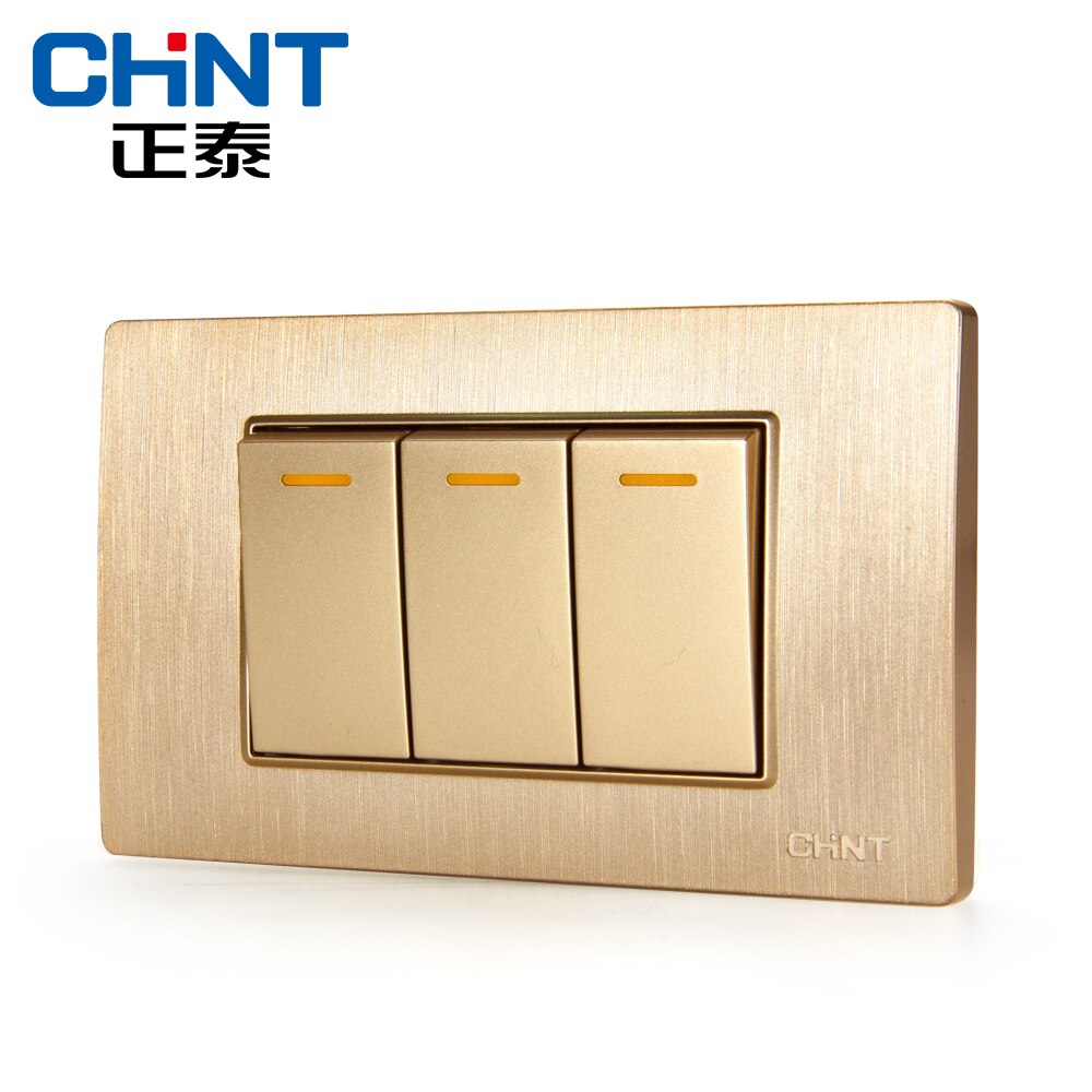 CHINT Electric 118 Type Switch Socket NEW5D Brushed Gold Embedded Steel Frame Three Gang Two Way Switch