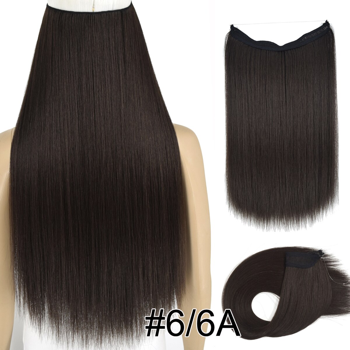 Topreety Halo Hair Extensions Onzichtbare Elastische Draad Verborgen Haarstukken Geen Clip Hittebestendige Synthetische Vezel TPYLS90: 6-6A