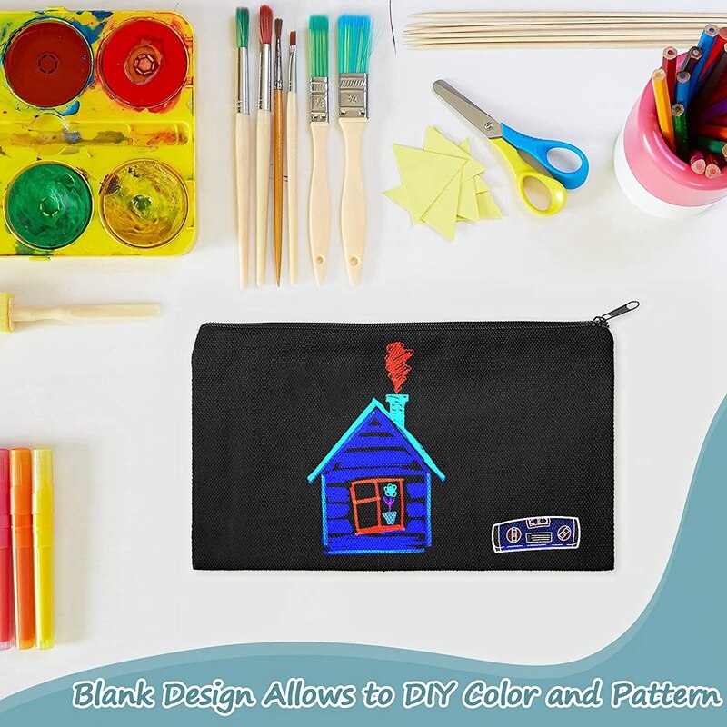 50Pcs Canvas Cosmetic Bag with Zipper Bag Bag Plain Cosmetic Bag Blank DIY Stationery Cosmetic Craft Bag