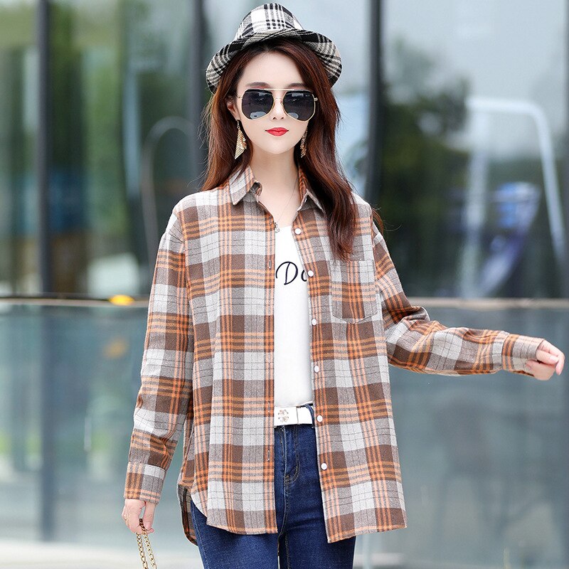 Herfst Plaid Shirts Womens Blouses Losse Lange Mouw Lady Plus Size Tops Gecontroleerd Vrouwelijke Kleding Uitloper Met Pocket xxl: AA2 / L