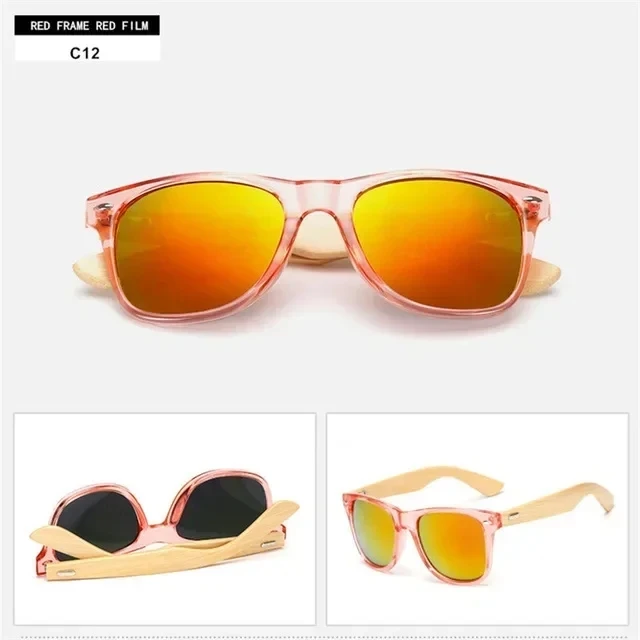 Gafas de sol de madera de 14 colores para hombres y mujeres, gafas de sol cuadradas de bambú para mujeres y hombres, gafas de sol con espejo retro de sol masculino 2025 hechas a mano: Naranja