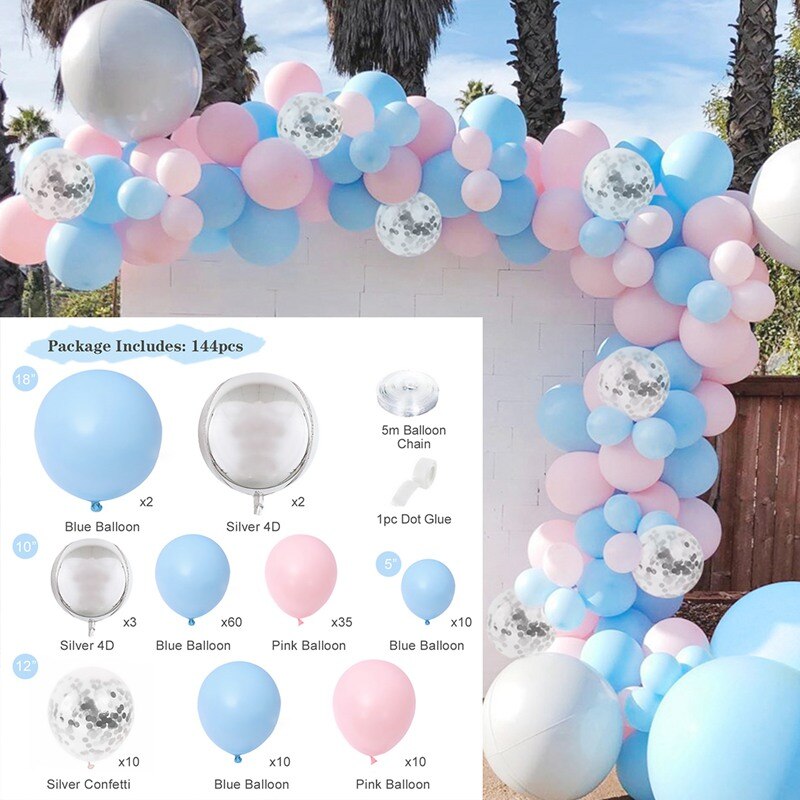 Macaron Blue Pink Balloon Garland Arch Birthday Wedding Party Baby Shower Decor 144PCS Balloon Set