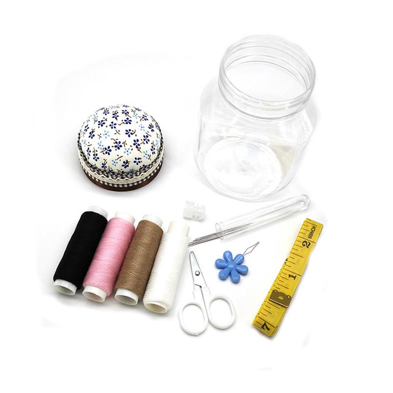 Portable Home Travel Sewing Kits Box Sewing Pattern Fabric Pincushion Needle Threader Threads Sewing Scissors Sewing Tools: 4