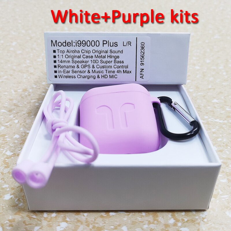 I99000 Plus TWS sans fil Bluetooth écouteur PK i5000 i9000 Pro i99999 Plus TWS Air2 haut Airoha 1562A puce avec charnière en métal de texte: White-Purple kits