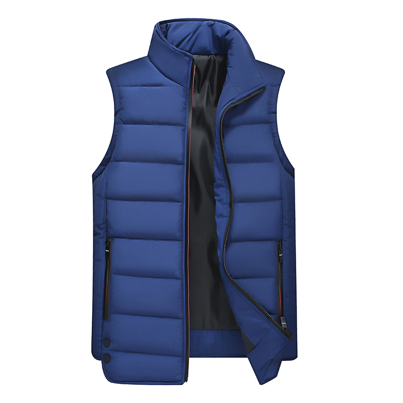 Hiver hommes solide gilet Style coréen mince parc veste hommes automne col montant taille manteau décontracté sans manches corps plus épais manteau: Dark Blue / XXXL